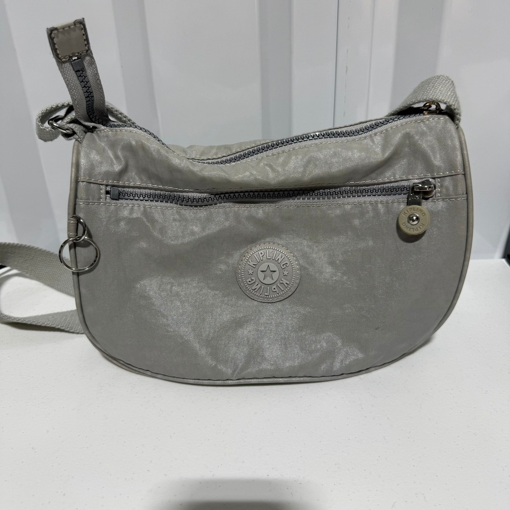 Kipling Arto Small Crossbody Bag Metallic Silver Grey Nylon Shoulder Bag Purse